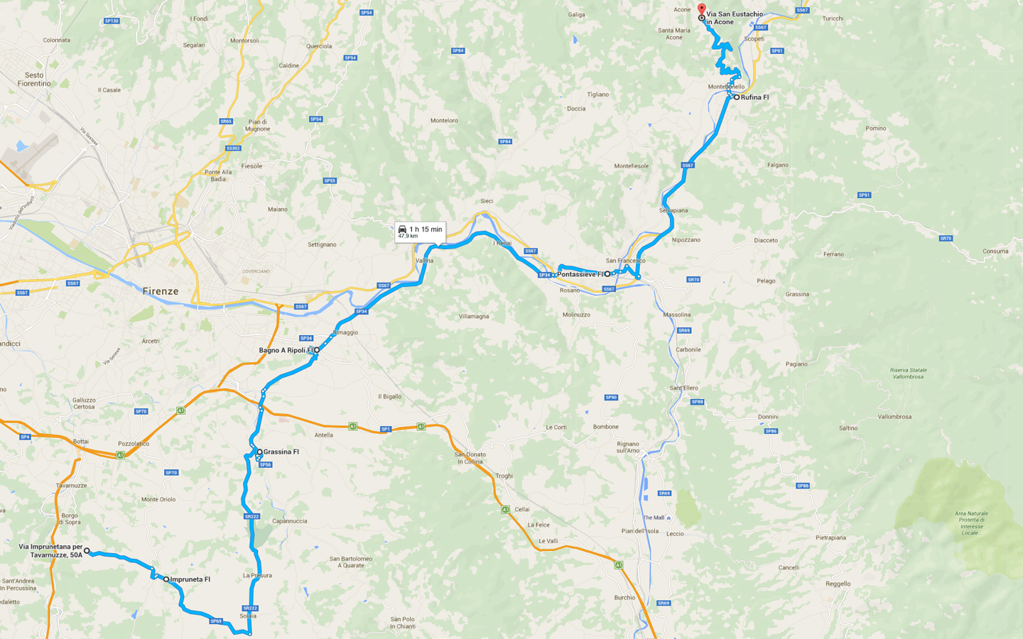 Motopenna - Itinerario 2016 - Seconda tappa: da Bagnolo a Acone (clicca la mappa per ingrandire)